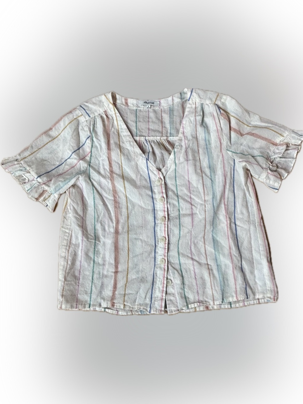 Madewell Striped Button-Front Top - Pastel Multi